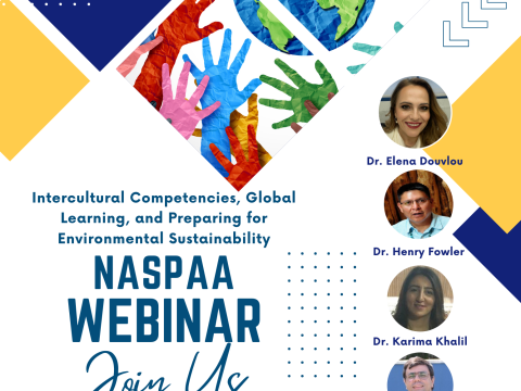 Intercultural Competencies, Global Learning, and Preparing for Environmental Sustainability Webinar held on April 19, 2024.  5 panelists: Dr. Elena Duovlou, Dr. Henry Fowler, Dr. Karima Khalil, Dr. Eduardo Verri Liberado, Dr. Kelly Tzoumis