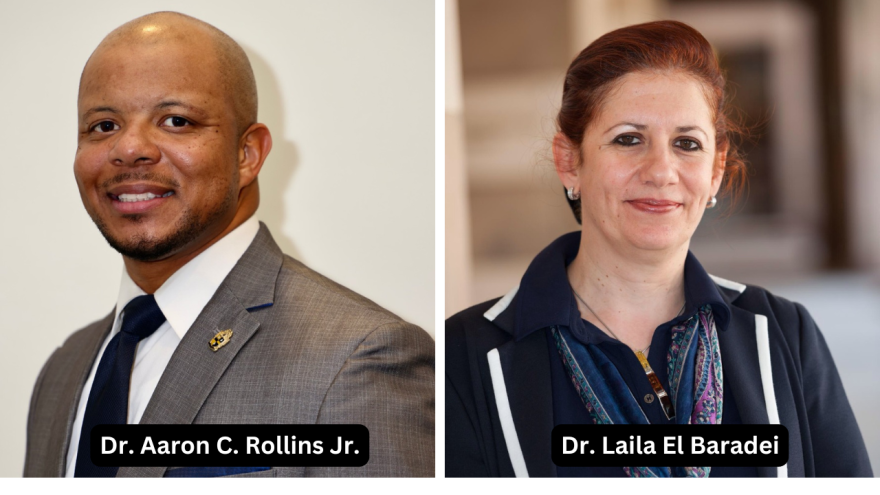 Headshots of Conference Co-Chairs Dr Aaron Rollins and Dr Laila El Baradei