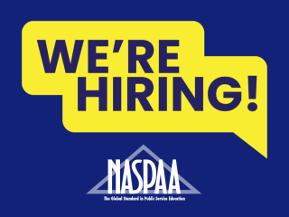 Bubble saying we're hiring.  NASPAA logo